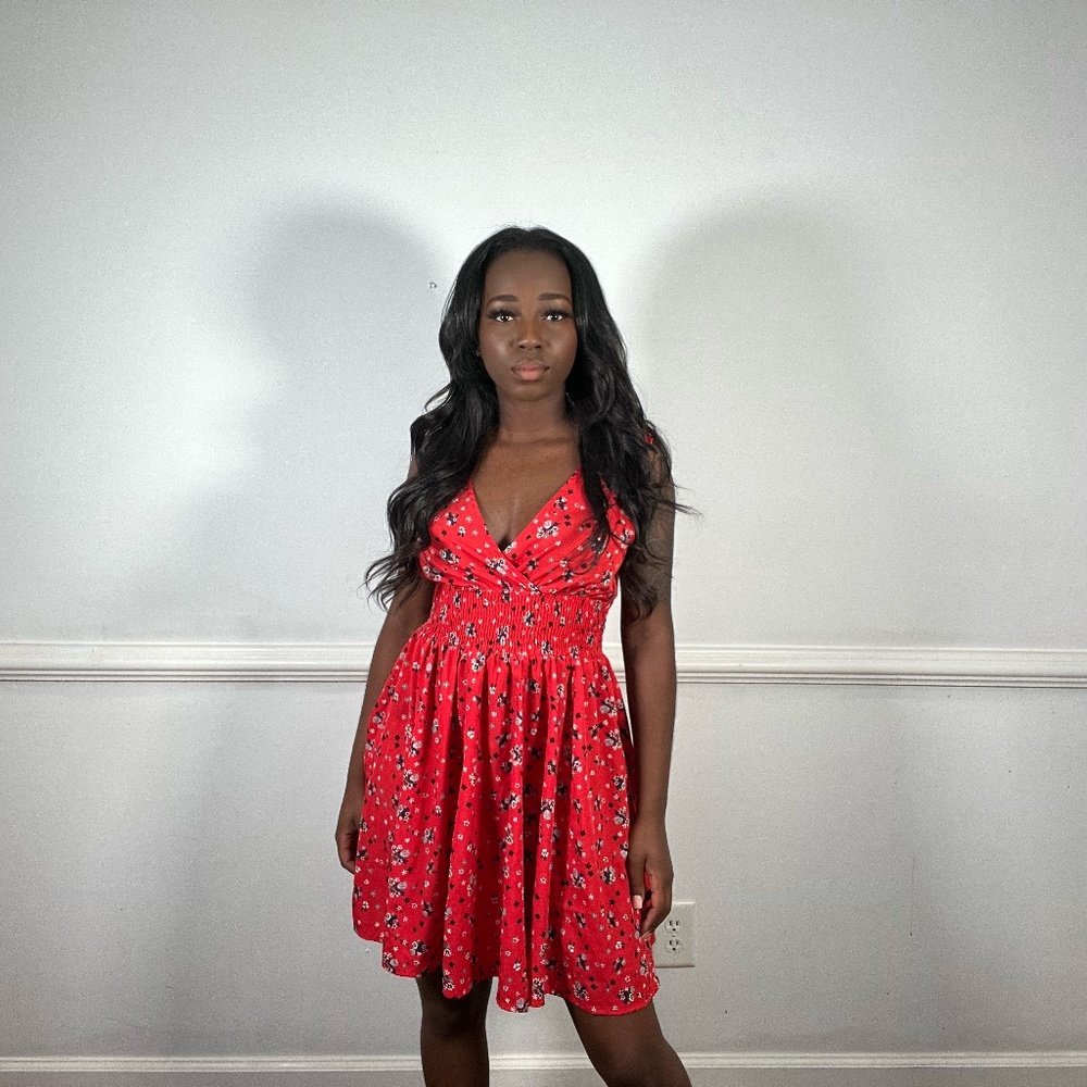 Red floral dress